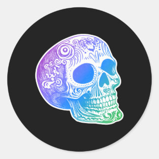 Mens Calaca Gradient Sugar Skull Design Classic Round Sticker