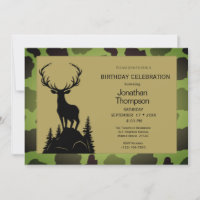 Men's Camo Deer On The Hill Birthday Invitation