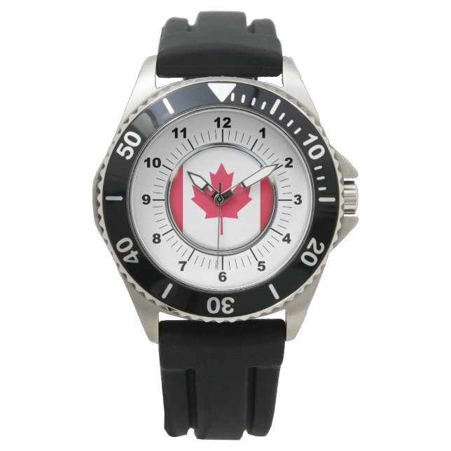 Men's Canada Flag Crown Black Rubber Strap Watch (Front)