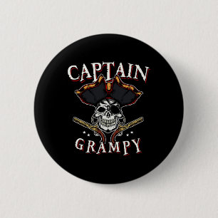 Mens Captain Grampy Pirate Hat And Skull Boating G 2 Inch Round Button