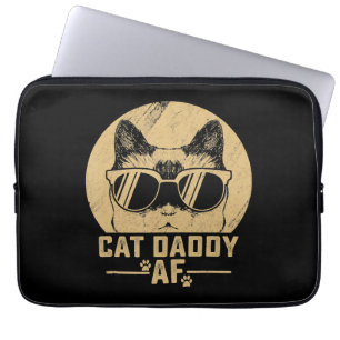 Mens Cat Daddy AF Vintage Cat Dad Head Funny Laptop Sleeve