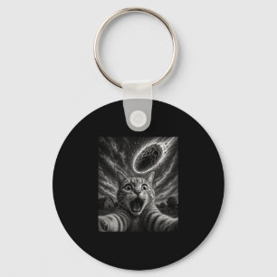 Mens cat selfie meteor graphic funny asteroid pet keychain