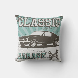 Men's Cave Garage Green Throw Pillow