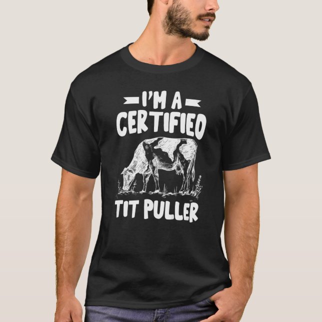 Mens Certified Tit Puller  Cute Cows Animal  Graph T-Shirt (Front)