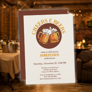 Men's Cheers and Beers Retro Retirement Party Invitation