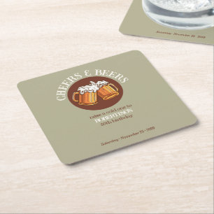Men's Cheers and Beers Sage Retro 50th Birthday Square Paper Coaster