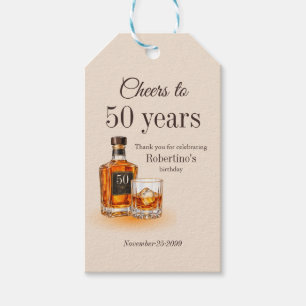 Men's Cheers to 50 Years Whiskey Theme Birthday Gift Tags