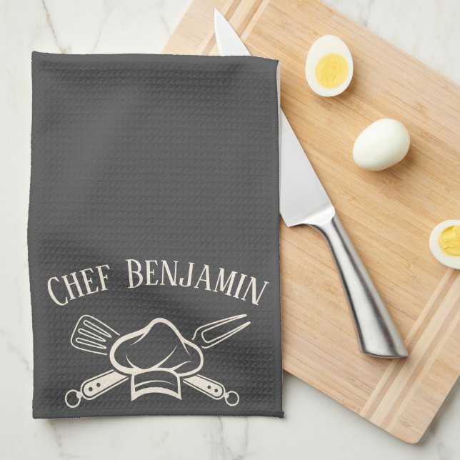 Men's Chef Custom Name Cooking BBQ Apron Kitchen Towel (Quarter Fold)