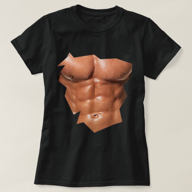Mens Chest Six Pack Abs funny fake abs Muscles REA T-Shirt (Design Front)