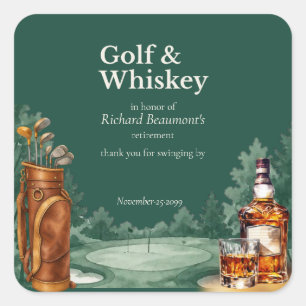 Men's Chic Golf & Whiskey Themed Retirement Party Square Sticker