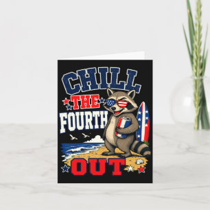 Mens chill the fourth out funny raccoon beach card