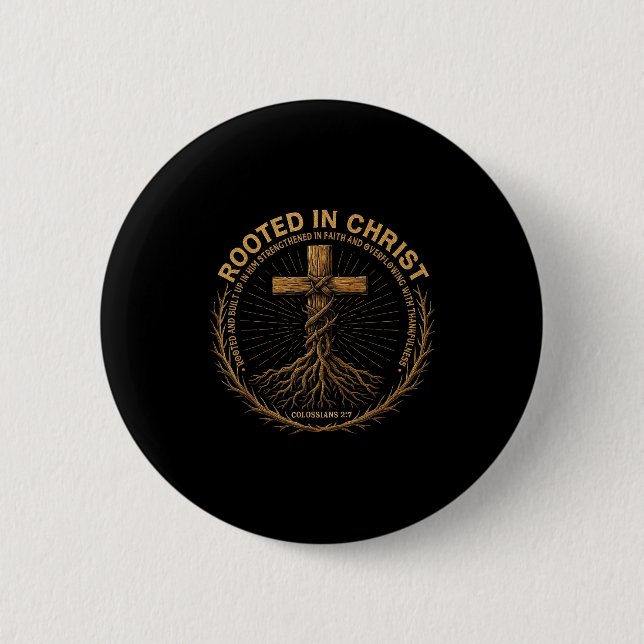 Mens Christian Shirt Rooted In Christ Faith Shirt  2 Inch Round Button (Front)