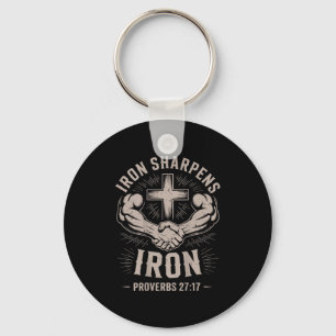 Men's Christian Workout Iron Sharpens Iron Proverb Keychain