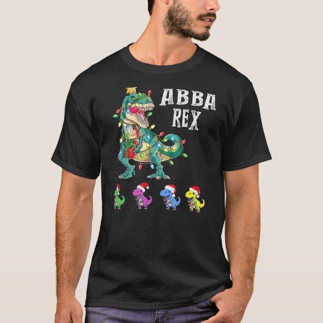 Mens Christmas Abba Rex With T Rex Grandkids T-Shirt (Front)