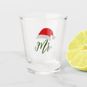 Men's Christmas Couples Mr & Mrs Santa hat design Shot Glass
