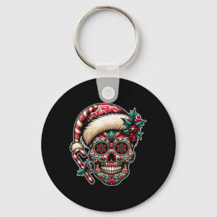 Mens Christmas Sugar Skull Santa Hat Day Of The Keychain