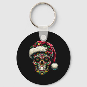 Mens Christmas Sugar Skull Santa Hat Day Of The Keychain