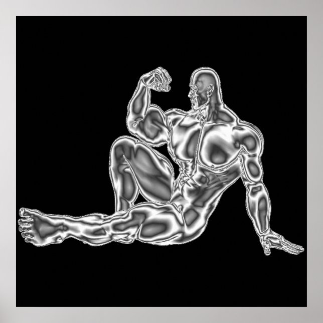 Mens Chrome Bodybuilder  Pose Poster (Front)