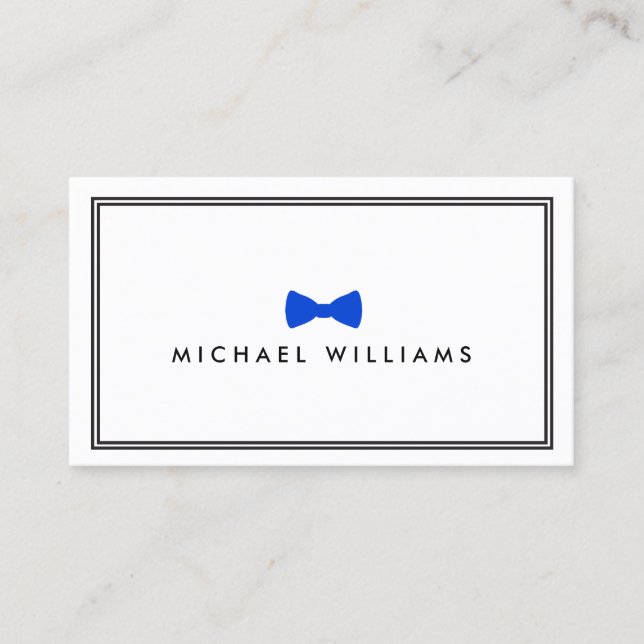 Men's Classic Bow Tie Logo - Blue and White Business Card (Front)