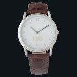 Mens Classic Brown Leather Strap Monogrammed Watch<br><div class="desc">Custom, personalized, men's classic brown leather strap, silver alloy case, wrist watch. Simply type in the initials. Go ahead create a wonderful, custom watch for the special men in your life - dad, groom, husband, brother, grandfather, boyfriend. Makes a great custom gift for father's day, birthday, wedding, marriage anniversary, christmas,...</div>