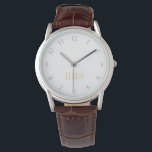 Mens Classic Brown Leather Strap Monogrammed Watch<br><div class="desc">Custom, personalized, men's classic brown leather strap, silver alloy case, wrist watch. Simply type in the initials. Go ahead create a wonderful, custom watch for the special men in your life - dad, groom, husband, brother, grandfather, boyfriend. Makes a great custom gift for father's day, birthday, wedding, marriage anniversary, christmas,...</div>