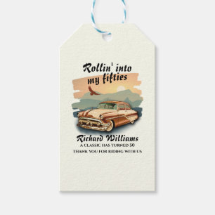 Men's classic car desert sunset 50th Birthday Gift Tags