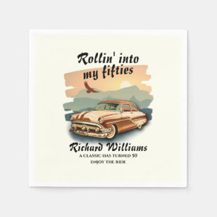 Men's classic car desert sunset 50th Birthday Napkin