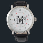 Men's Classy Personalized Monogram Watch<br><div class="desc">Elegant and classy, clean and simple customized monogrammed watches for the special man on your gift list. Classic easy to read numbers with grey hash marks and red dots on white face. Bold and sophisticated for traditional style gentlemen -- click Customize It to change the background colour, font sizes, style...</div>