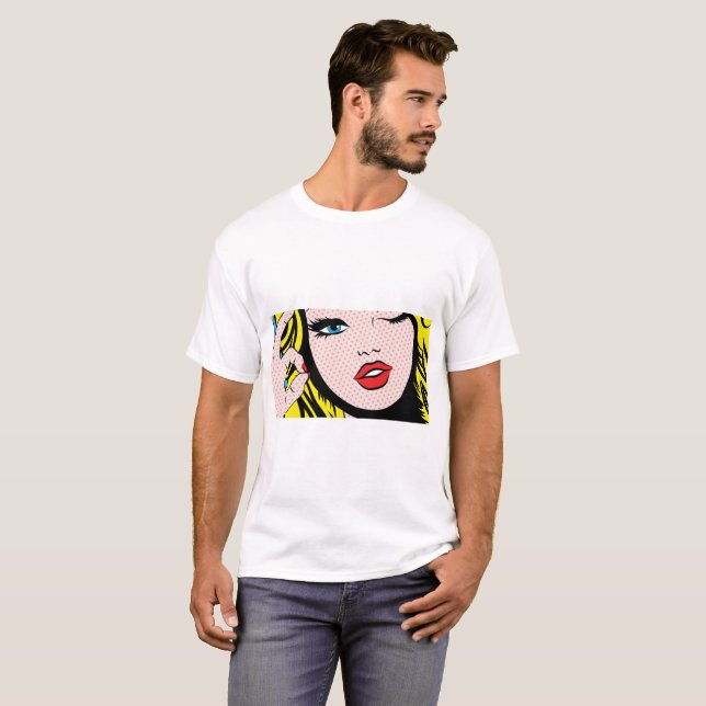 Men's Clothing - Comic Girl O-K Pop Art T-Shirt (Front Full)
