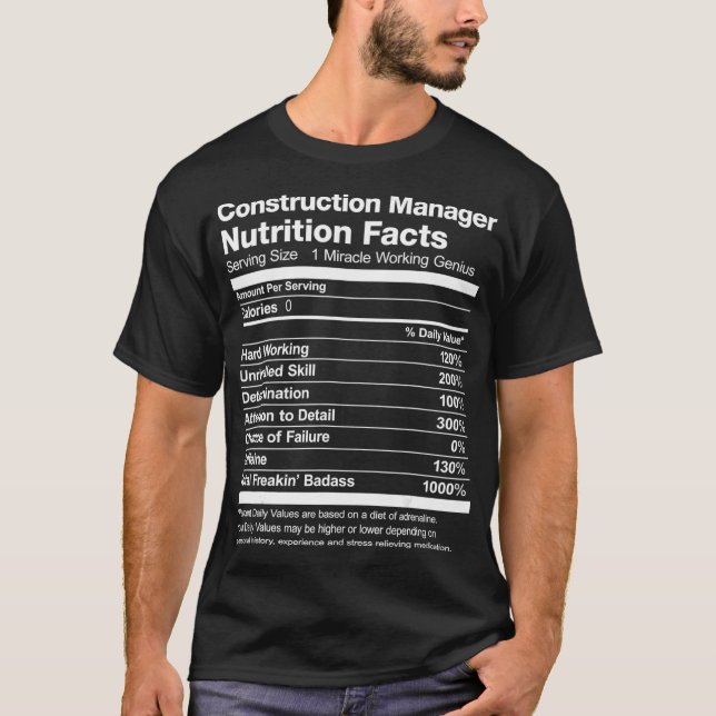 Mens Construction Manager Nutrition Facts Funny T-Shirt (Front)