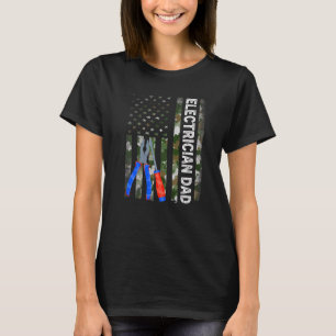 Mens Cool American Flag Camouflage Electrician Dad T-Shirt