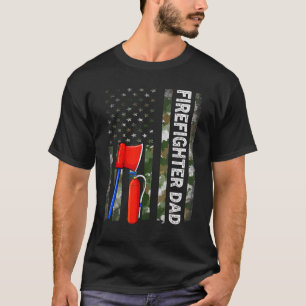 Mens Cool American Flag Camouflage Firefighter Dad T-Shirt