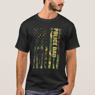 Mens Cool American Flag Camouflage Police Dad Fath T-Shirt
