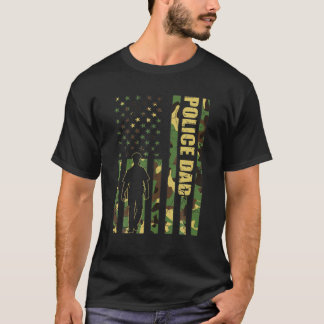 Mens Cool American Flag Camouflage Police Dad Fath T-Shirt