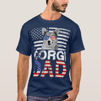 Mens Cool Corgi Dad Usa Flag Patriotic Fathers Day T-Shirt