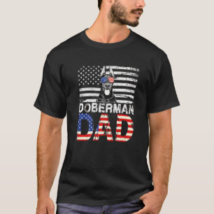 Mens Cool Doberman Dad Usa Flag Patriotic Fathers  T-Shirt
