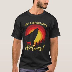 Mens Cool Just A Boy Who Loves Wolves Boys Wolf    T-Shirt