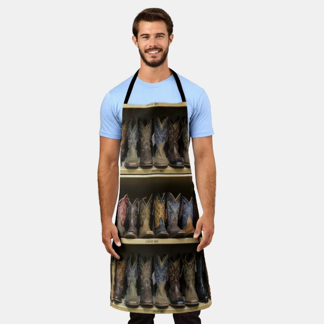 Mens Cowboy Boots On A Shelf Western Apron (Worn)