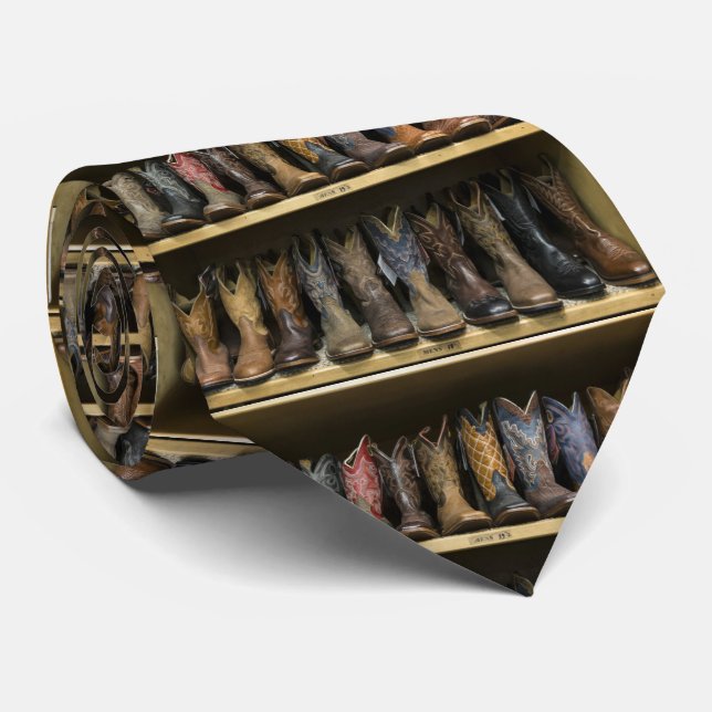 Mens Cowboy Boots On A Shelf Western Neck Tie (Rolled)