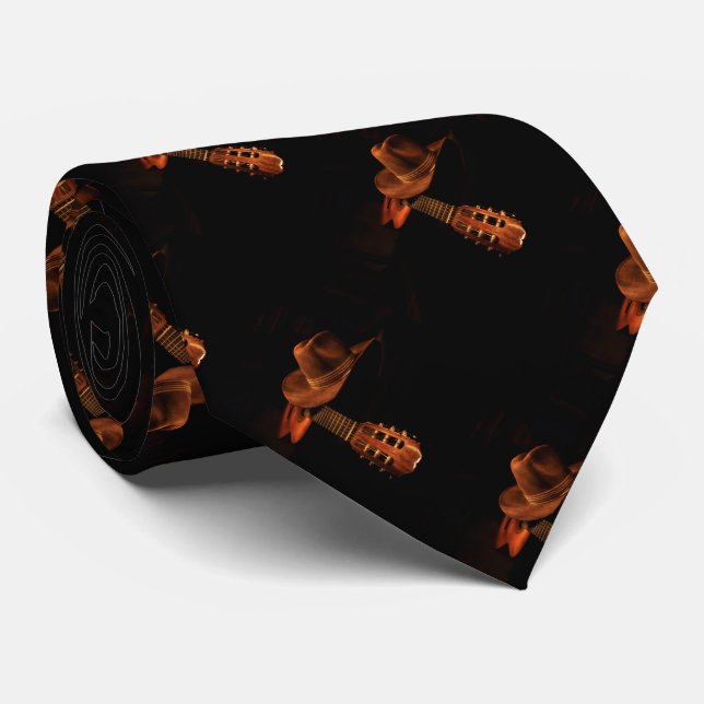 Mens Cowboy Casquette et Guitar Western Cravate (Roulé)