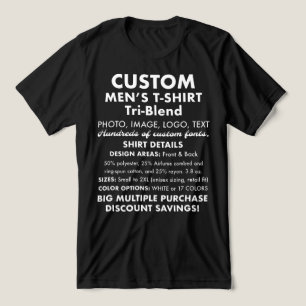 Men's Custom Personalized Black Tri-Blend T-Shirt Shirt