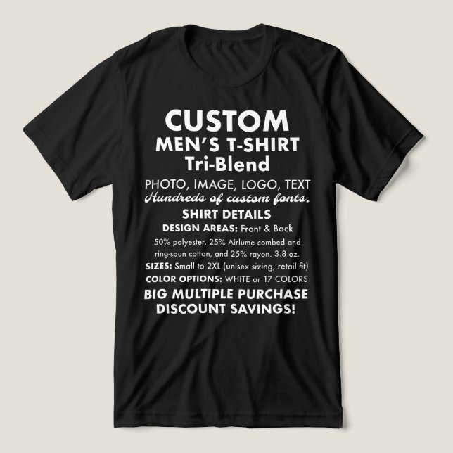 Men's Custom Personalized Black Tri-Blend T-Shirt Shirt (Design Front)