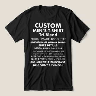 Men's Custom Personalized Black Tri-Blend T-Shirt Tri-Blend Shirt