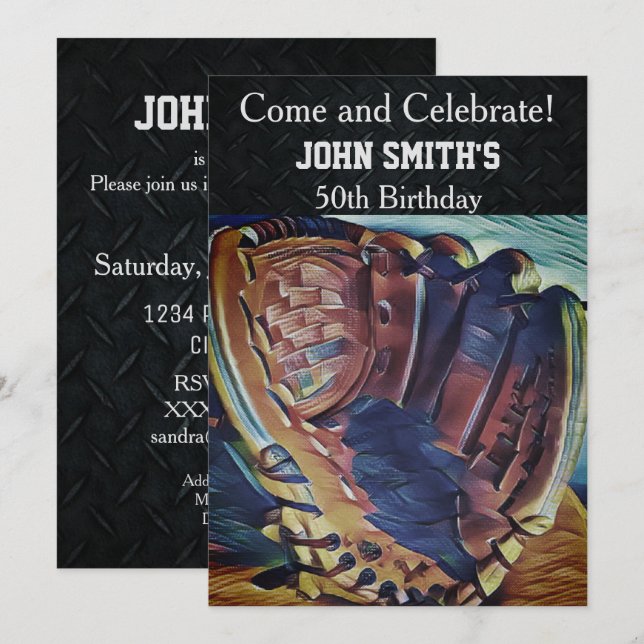 Men's Custom Vintage Baseball Birthday Invitations (Front/Back)