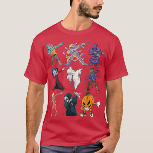 Mens Dabbing Halloween Boys Skeleton Zombie Scary  T-Shirt