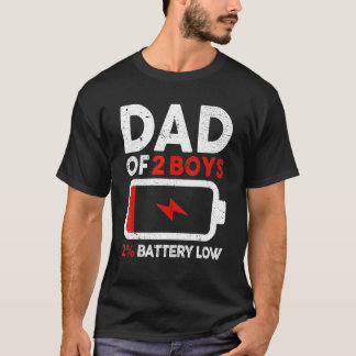Mens Dad Of 2 Boys Low Battery Tired Dad  Fathers  T-Shirt