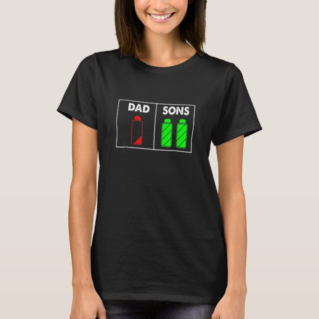 Mens Dad Of Two Sons Low Battery Fathers Day T-Shirt (Front)