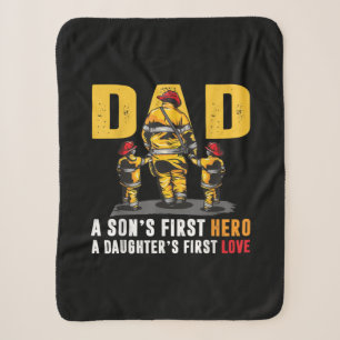 Mens Dad Sons First Hero Daughters First Love Fire Sherpa Blanket