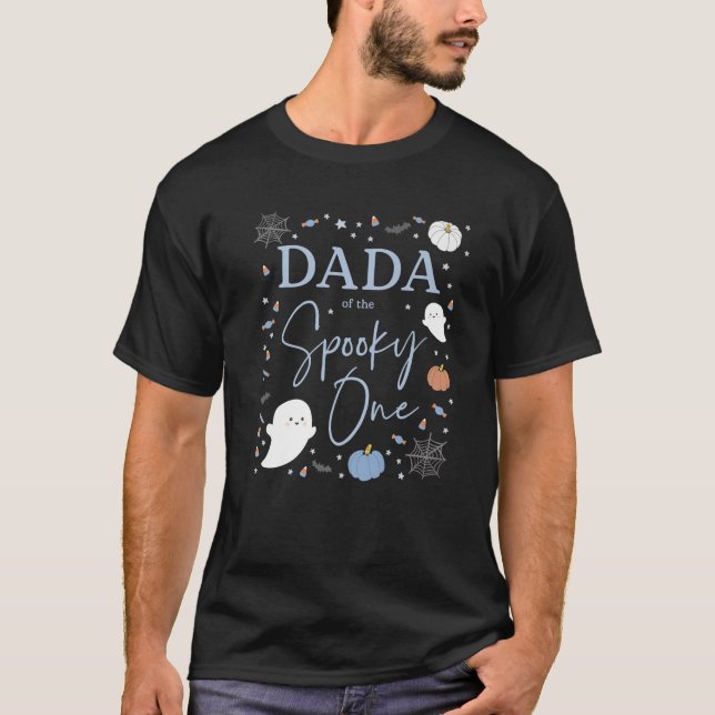 Mens Dada Of The Spooky One First Birthday Blue Bo T-Shirt (Front)