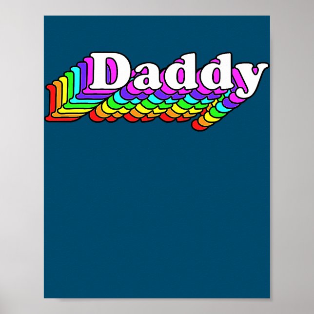 Mens Daddy Gay Daddy Bear Retro LGBT Rainbow Poster (Front)